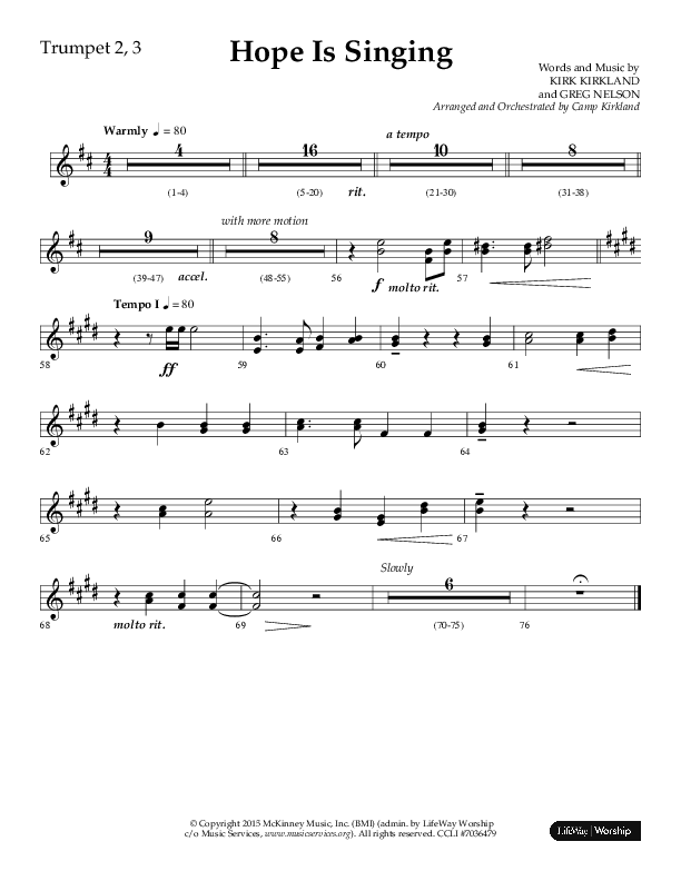 Hope Is Singing (Choral Anthem SATB) Trumpet 2/3 (Arr. Camp Kirkland / Lifeway Choral)