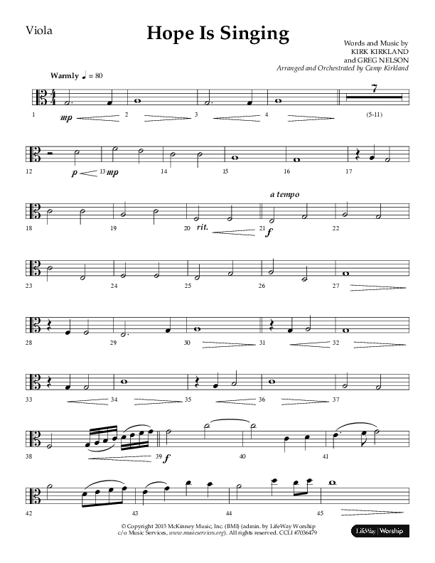 Hope Is Singing (Choral Anthem SATB) Viola (Arr. Camp Kirkland / Lifeway Choral)