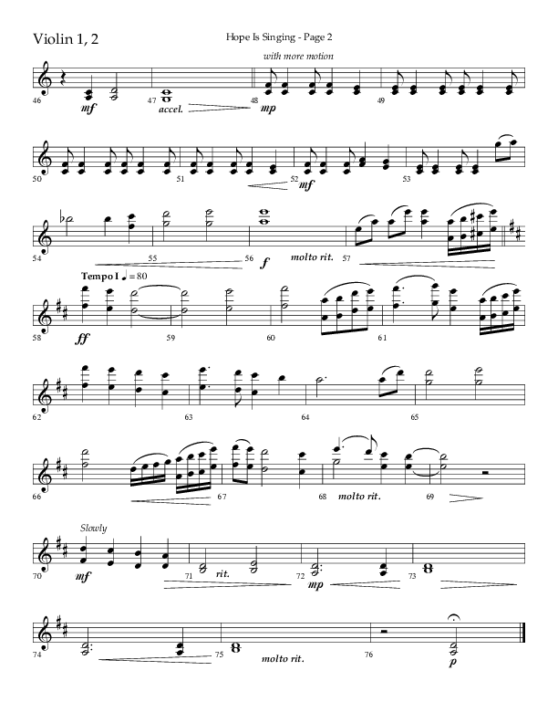 Hope Is Singing (Choral Anthem SATB) Violin 1/2 (Arr. Camp Kirkland / Lifeway Choral)