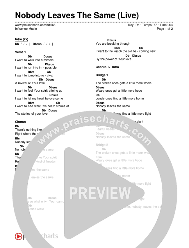 Nobody Leaves The Same (Live) Chords & Lyrics (Influence Music)