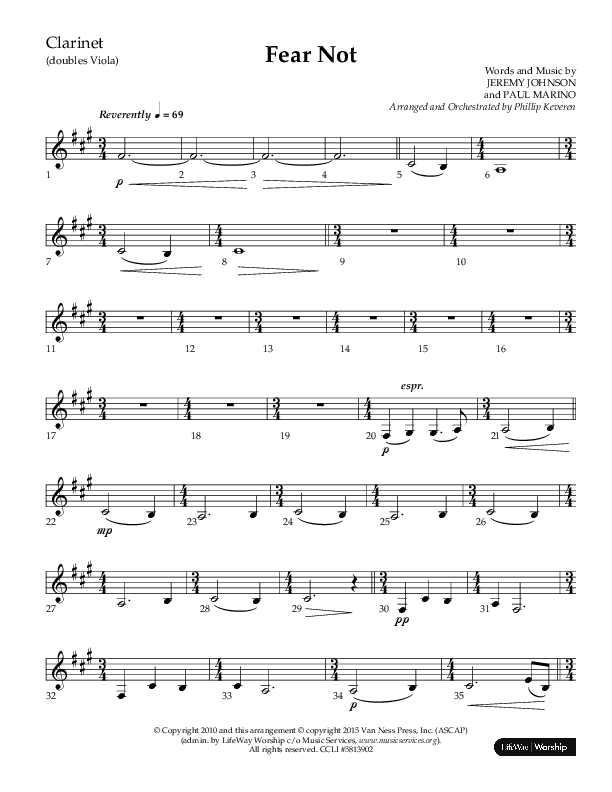 Fear Not (Choral Anthem SATB) Clarinet (Lifeway Choral / Arr. Phillip Keveren)