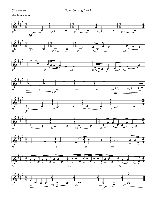 Fear Not (Choral Anthem SATB) Clarinet (Lifeway Choral / Arr. Phillip Keveren)