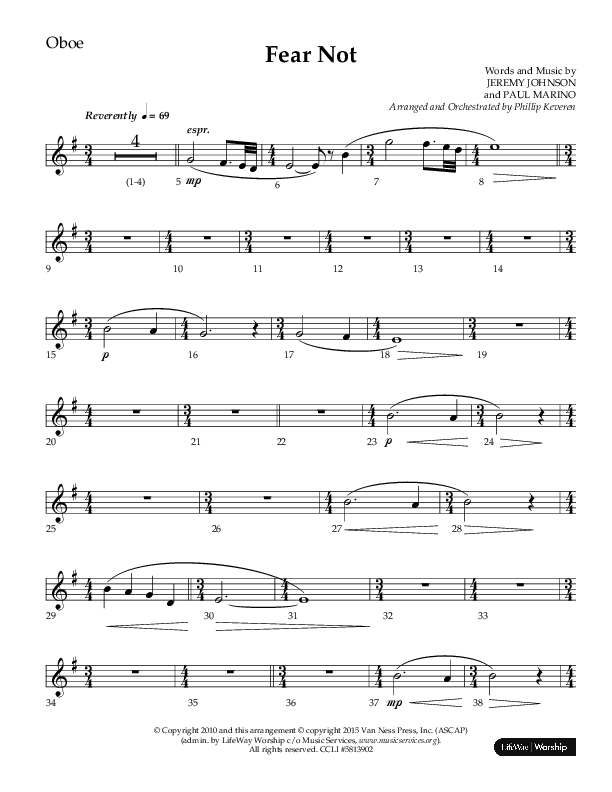 Fear Not (Choral Anthem SATB) Oboe (Lifeway Choral / Arr. Phillip Keveren)