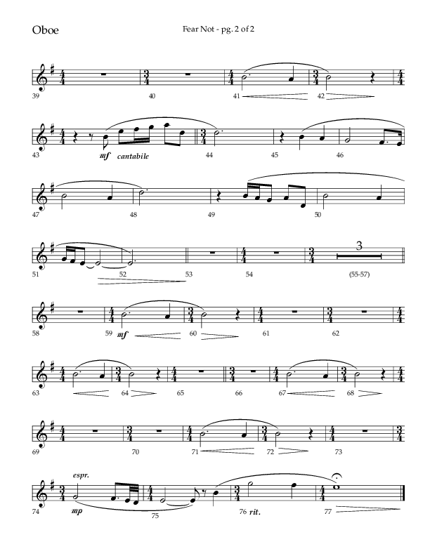 Fear Not (Choral Anthem SATB) Oboe (Lifeway Choral / Arr. Phillip Keveren)