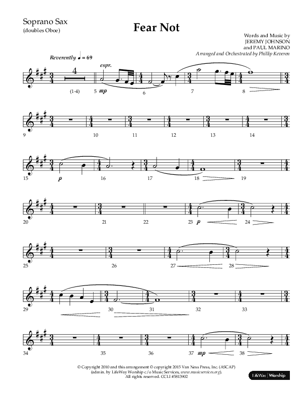 Fear Not (Choral Anthem SATB) Soprano Sax (Lifeway Choral / Arr. Phillip Keveren)