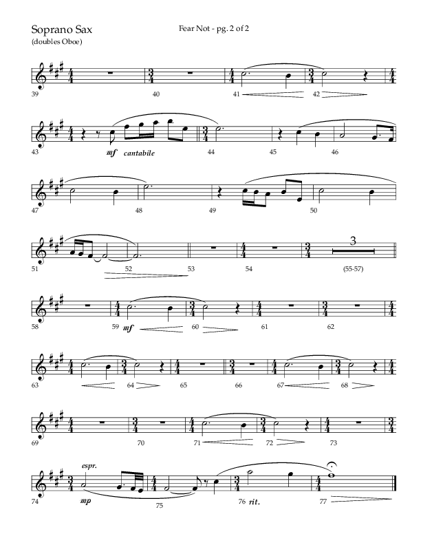 Fear Not (Choral Anthem SATB) Soprano Sax (Lifeway Choral / Arr. Phillip Keveren)
