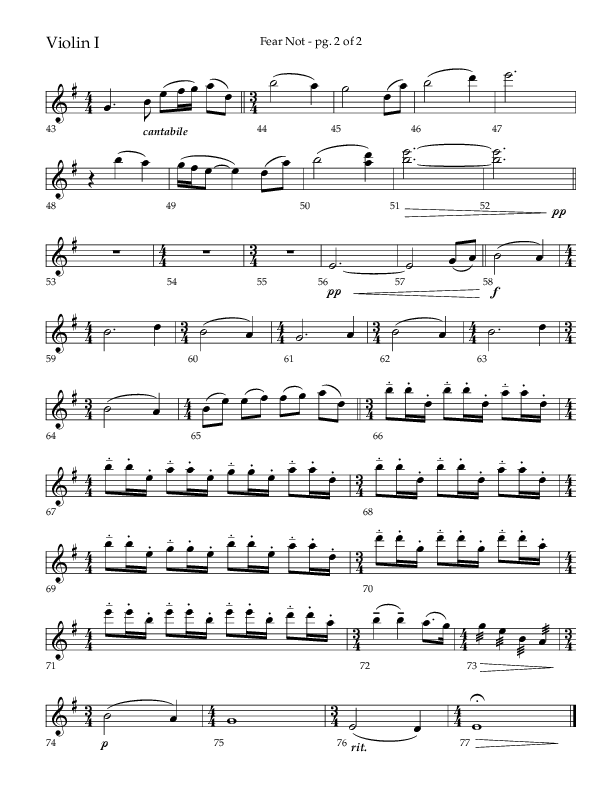 Fear Not (Choral Anthem SATB) Violin 1 (Lifeway Choral / Arr. Phillip Keveren)