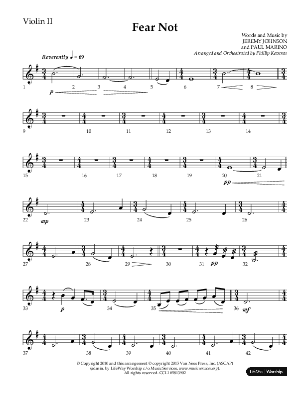 Fear Not (Choral Anthem SATB) Violin 2 (Lifeway Choral / Arr. Phillip Keveren)