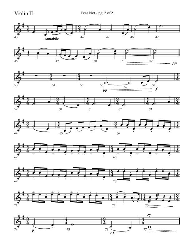 Fear Not (Choral Anthem SATB) Violin 2 (Lifeway Choral / Arr. Phillip Keveren)