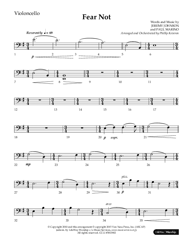 Fear Not (Choral Anthem SATB) Violincello (Lifeway Choral / Arr. Phillip Keveren)