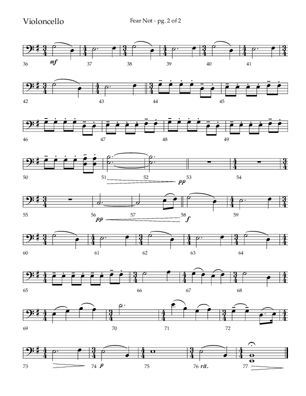 Fear Not (Choral Anthem SATB) Violincello (Lifeway Choral / Arr. Phillip Keveren)