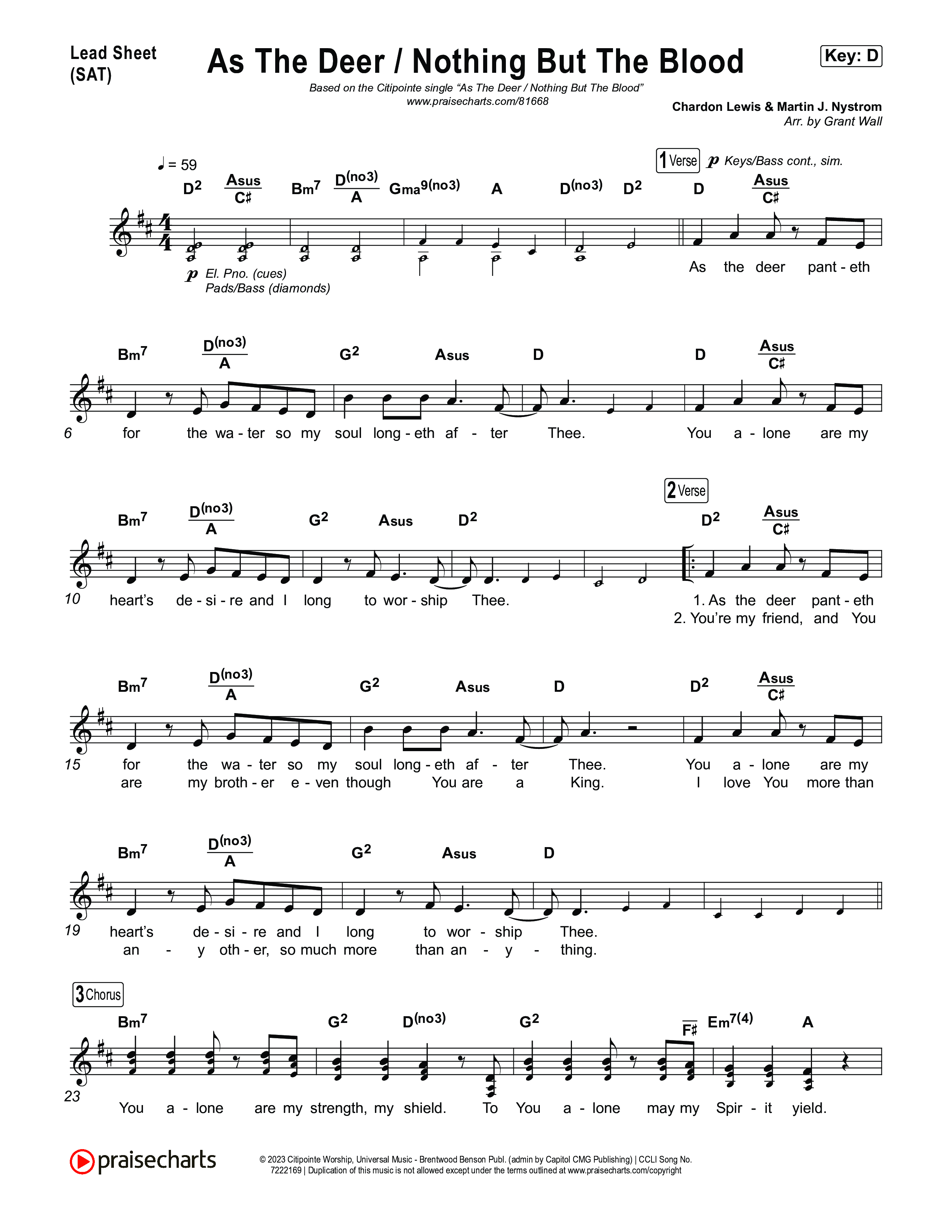 As The Deer / Nothing But The Blood Lead Sheet (SAT) (Citipointe Worship)