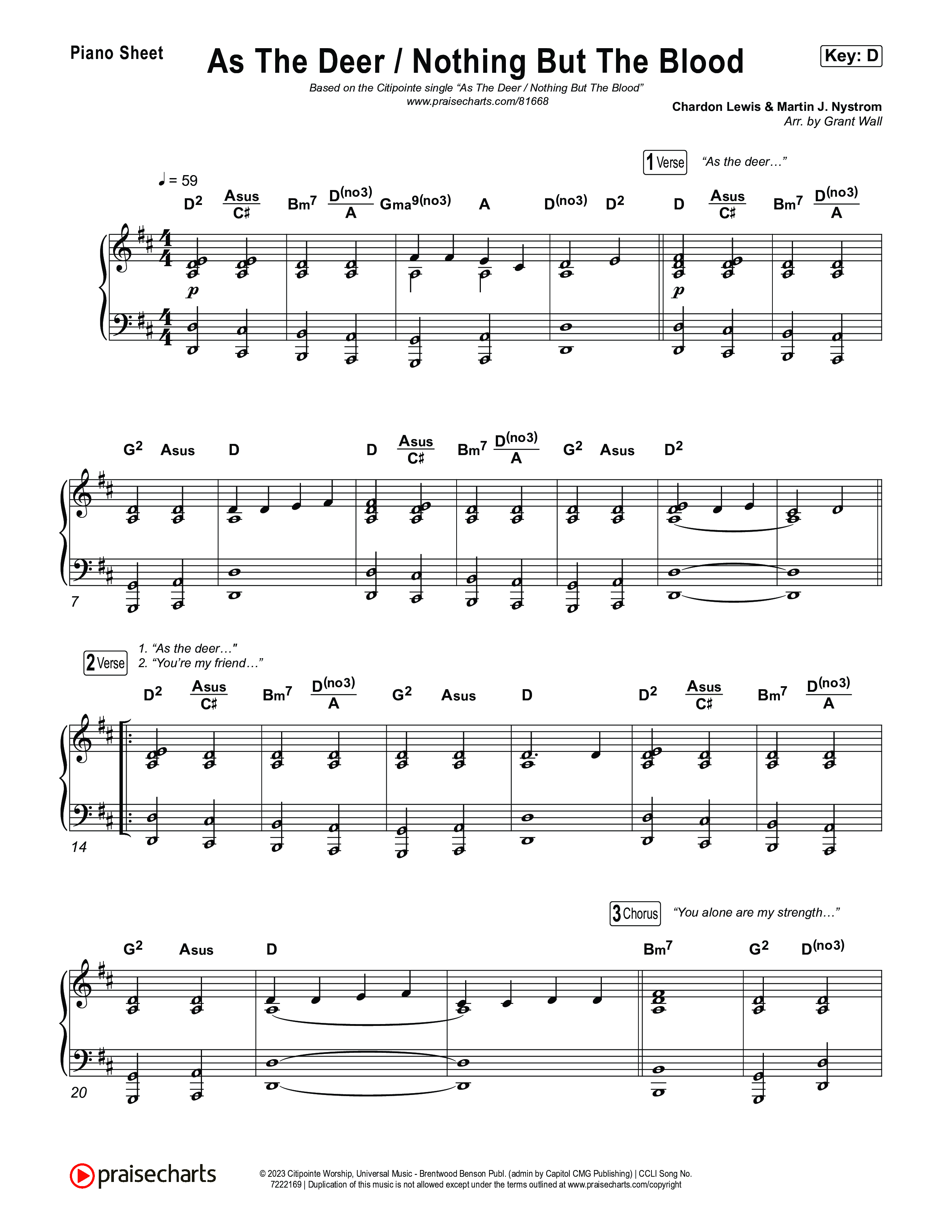 As The Deer / Nothing But The Blood Piano Sheet (Citipointe Worship)