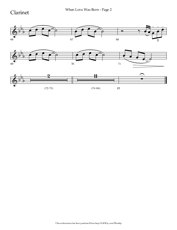 When Love Was Born (Choral Anthem SATB) Clarinet 1/2 (Lifeway Choral / Arr. Cliff Duren)