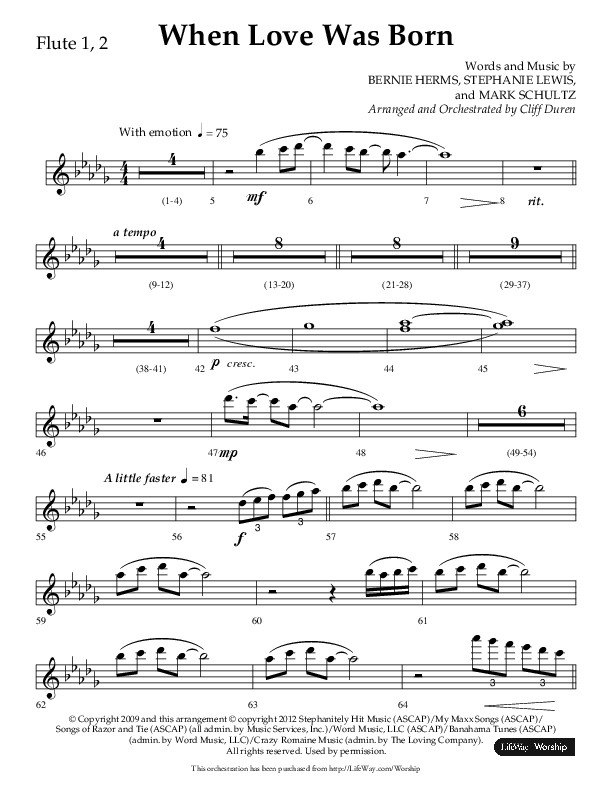 When Love Was Born (Choral Anthem SATB) Flute 1/2 (Lifeway Choral / Arr. Cliff Duren)