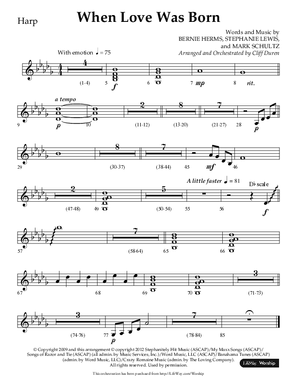 When Love Was Born (Choral Anthem SATB) Harp (Lifeway Choral / Arr. Cliff Duren)