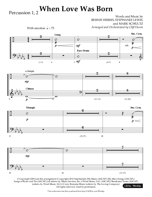 When Love Was Born (Choral Anthem SATB) Percussion 1/2 (Lifeway Choral / Arr. Cliff Duren)