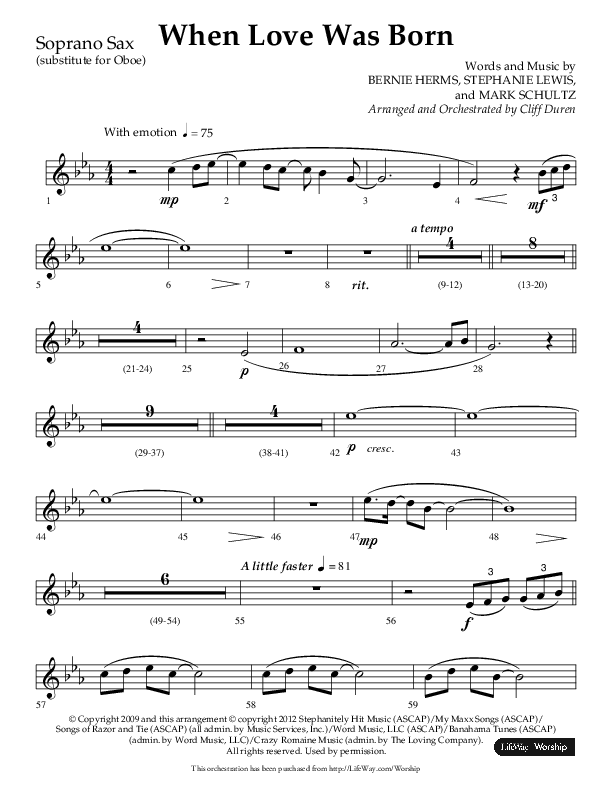 When Love Was Born (Choral Anthem SATB) Soprano Sax (Lifeway Choral / Arr. Cliff Duren)