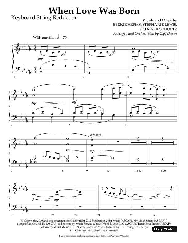 When Love Was Born (Choral Anthem SATB) String Reduction (Lifeway Choral / Arr. Cliff Duren)