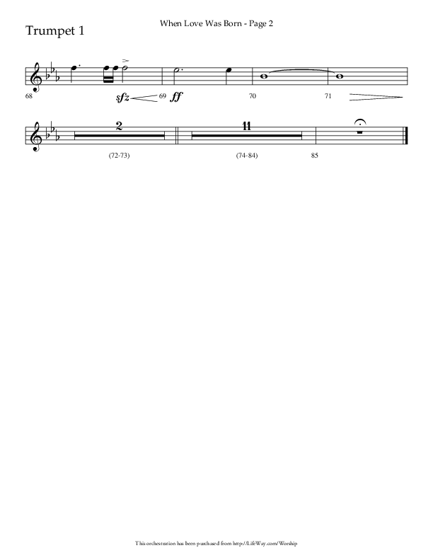 When Love Was Born (Choral Anthem SATB) Trumpet 1 (Lifeway Choral / Arr. Cliff Duren)