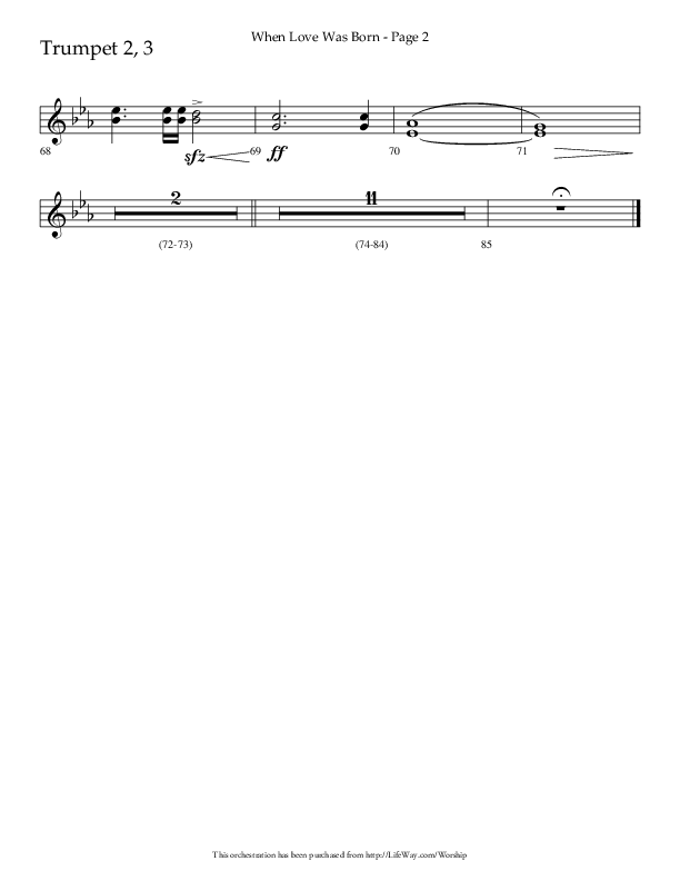 When Love Was Born (Choral Anthem SATB) Trumpet 2/3 (Lifeway Choral / Arr. Cliff Duren)