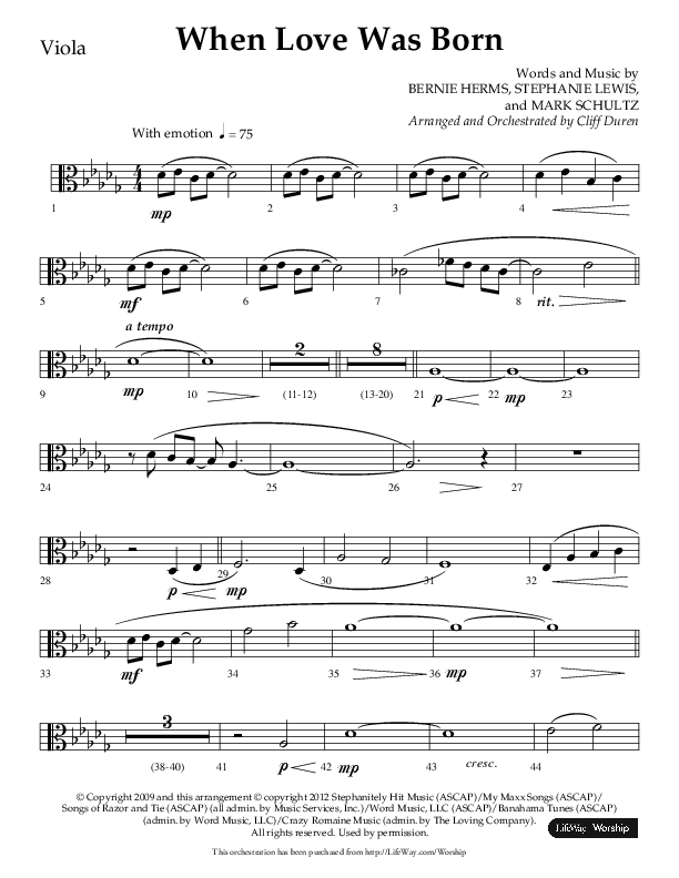 When Love Was Born (Choral Anthem SATB) Viola (Lifeway Choral / Arr. Cliff Duren)