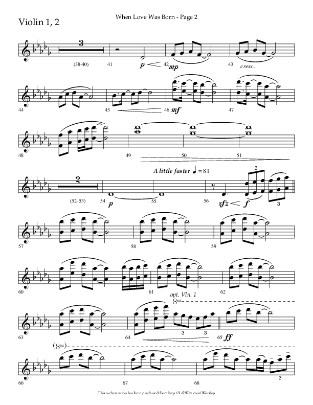 When Love Was Born (Choral Anthem SATB) Violin 1/2 (Lifeway Choral / Arr. Cliff Duren)