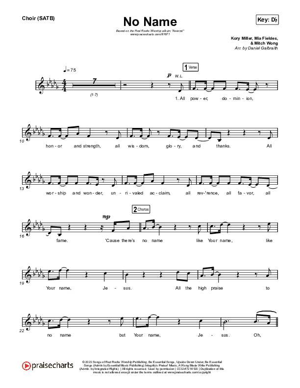 No Name Choir Sheet (SATB) (Red Rocks Worship)