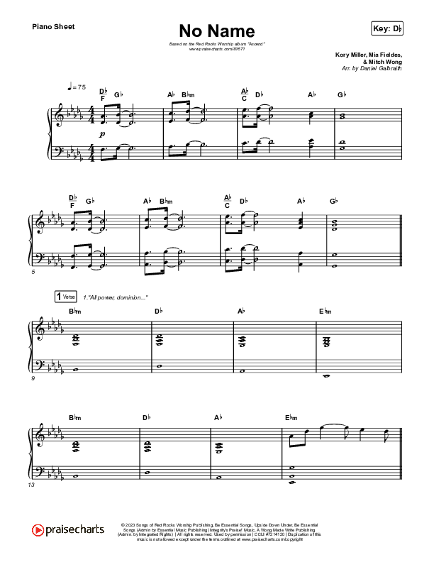 No Name Piano Sheet (Red Rocks Worship)