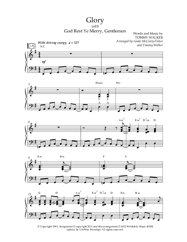 Glory (with God Rest Ye Merry Gentlemen) (Choral Anthem SATB) Anthem (SATB/Piano) (Lifeway Choral / Arr. Linda McCrary-Fisher / Arr. Tommy Walker)