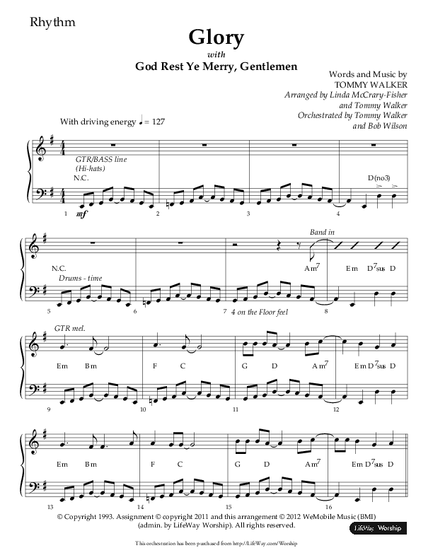 Glory (with God Rest Ye Merry Gentlemen) (Choral Anthem SATB) Rhythm Chart (Lifeway Choral / Arr. Linda McCrary-Fisher / Arr. Tommy Walker)