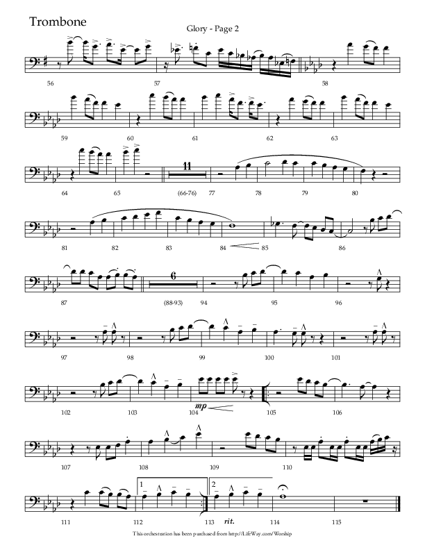 Glory (with God Rest Ye Merry Gentlemen) (Choral Anthem SATB) Trombone (Lifeway Choral / Arr. Linda McCrary-Fisher / Arr. Tommy Walker)