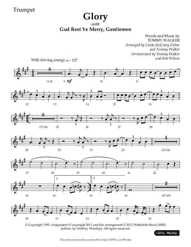Glory (with God Rest Ye Merry Gentlemen) (Choral Anthem SATB) Trumpet (Lifeway Choral / Arr. Linda McCrary-Fisher / Arr. Tommy Walker)