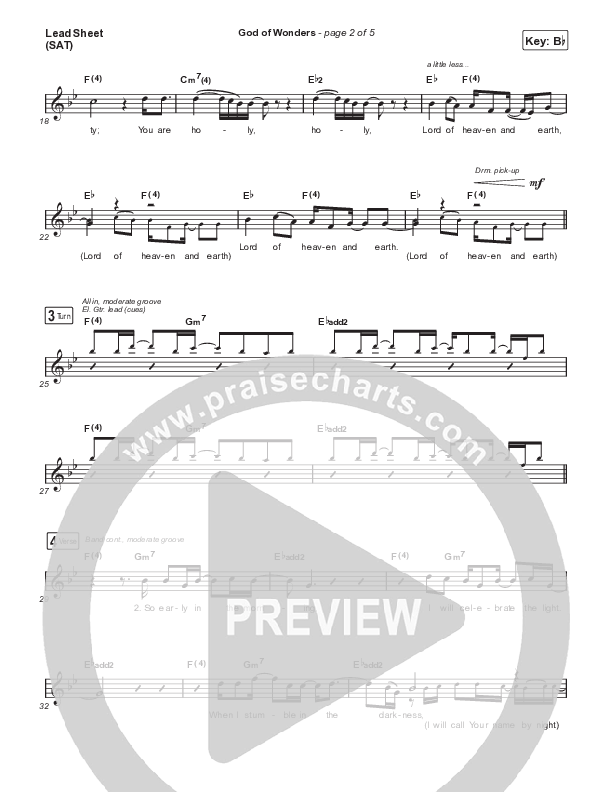 God Of Wonders (Live) Lead Sheet (SAT) (Mac Powell / Andrew Ripp)
