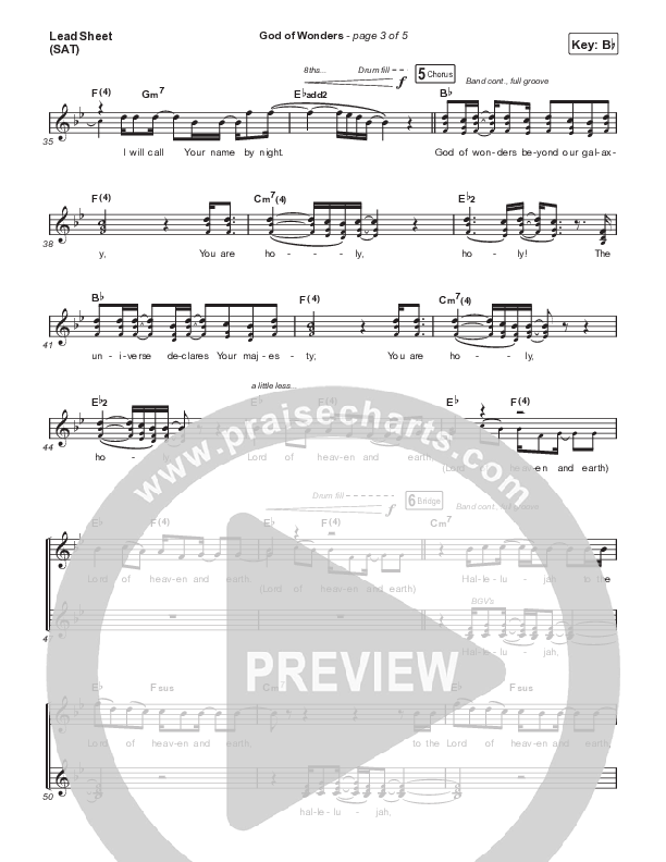 God Of Wonders (Live) Lead Sheet (SAT) (Mac Powell / Andrew Ripp)