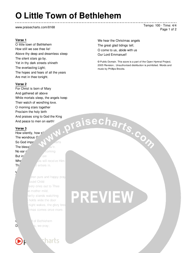 O Little Town of Bethlehem Lyrics (Traditional Hymn)