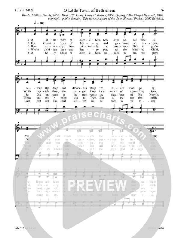 O Little Town of Bethlehem Hymn Sheet (SATB) (Traditional Hymn)