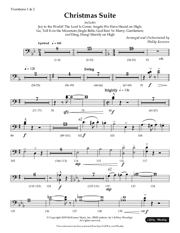 Christmas Suite (Choral Anthem SATB) Trombone 1/2 (Lifeway Choral / Arr. Phillip Keveren)