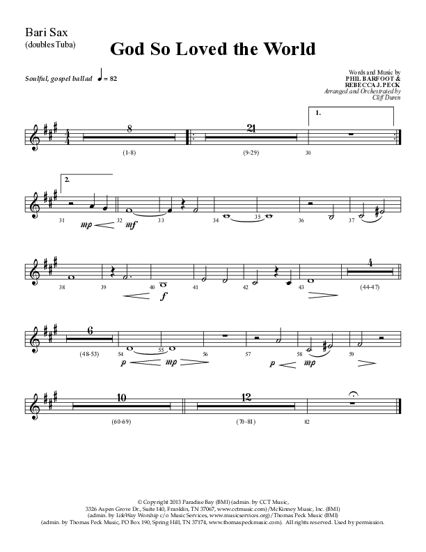 God So Loved The World (Choral Anthem SATB) Bari Sax (Lifeway Choral / Arr. Cliff Duren)
