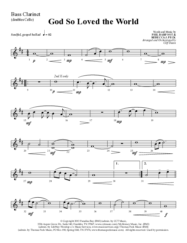 God So Loved The World (Choral Anthem SATB) Bass Clarinet (Lifeway Choral / Arr. Cliff Duren)