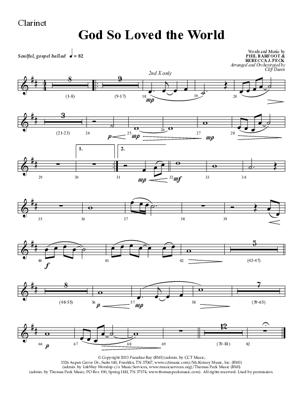 God So Loved The World (Choral Anthem SATB) Clarinet (Lifeway Choral / Arr. Cliff Duren)