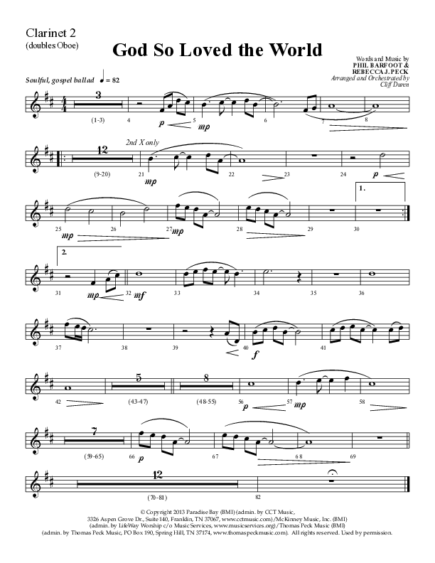 God So Loved The World (Choral Anthem SATB) Clarinet (Lifeway Choral / Arr. Cliff Duren)