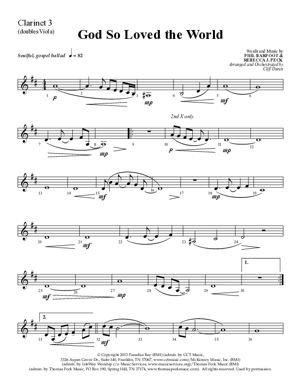 God So Loved The World (Choral Anthem SATB) Clarinet (Lifeway Choral / Arr. Cliff Duren)