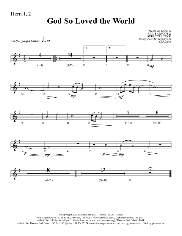 God So Loved The World (Choral Anthem SATB) French Horn 1/2 (Lifeway Choral / Arr. Cliff Duren)