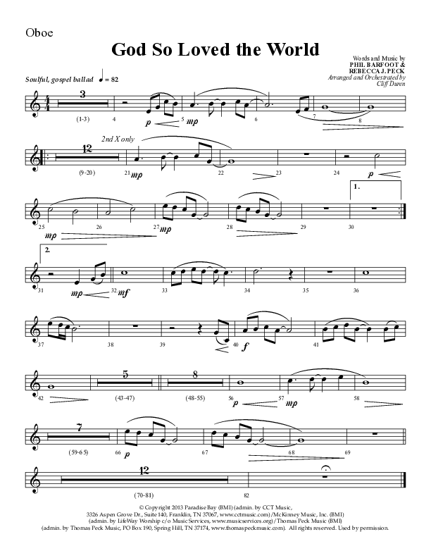 God So Loved The World (Choral Anthem SATB) Oboe (Lifeway Choral / Arr. Cliff Duren)