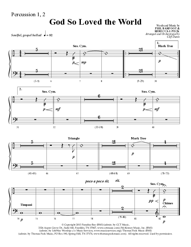 God So Loved The World (Choral Anthem SATB) Percussion 1/2 (Lifeway Choral / Arr. Cliff Duren)