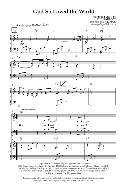God So Loved The World (Choral Anthem SATB) Anthem (SATB/Piano) (Lifeway Choral / Arr. Cliff Duren)
