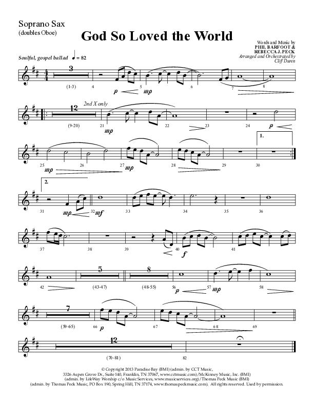 God So Loved The World (Choral Anthem SATB) Soprano Sax (Lifeway Choral / Arr. Cliff Duren)