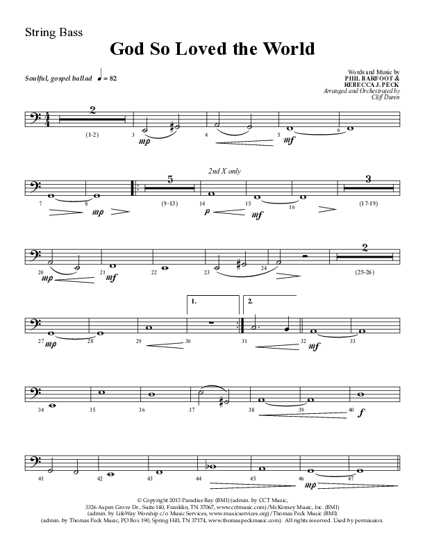 God So Loved The World (Choral Anthem SATB) String Bass (Lifeway Choral / Arr. Cliff Duren)