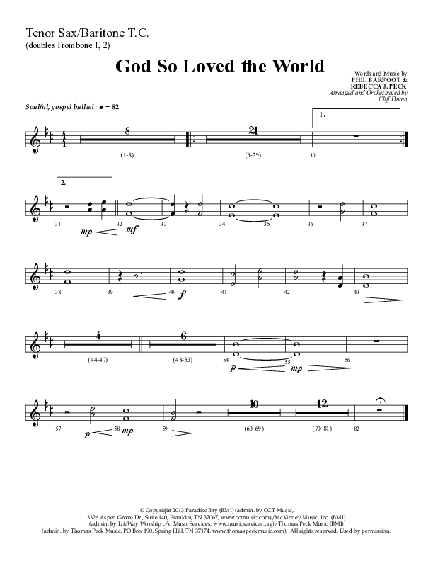 God So Loved The World (Choral Anthem SATB) Tenor Sax/Baritone T.C. (Lifeway Choral / Arr. Cliff Duren)